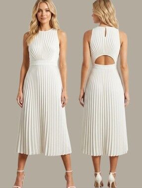 SANDRO "Jolie" Pleated White Midi Dress - Size 6 (38 EU)
